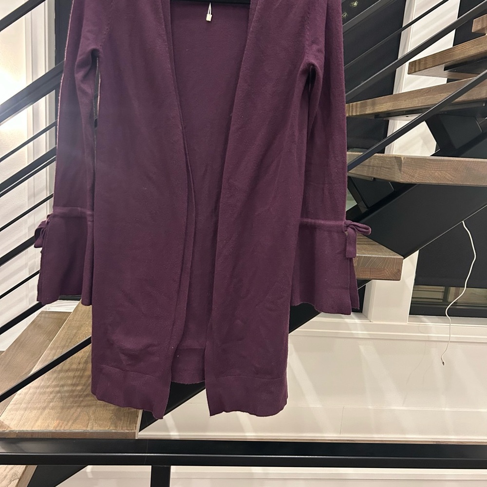 Purple Open Front Cardigan with Bow Sleeves